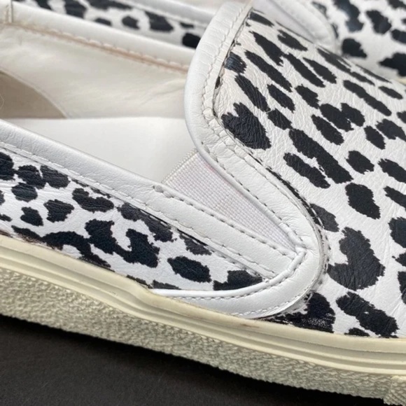 Saint Laurent White And Black Leopard Print Venice Slip-On Sneakers w/ Box - Picture 3 of 14